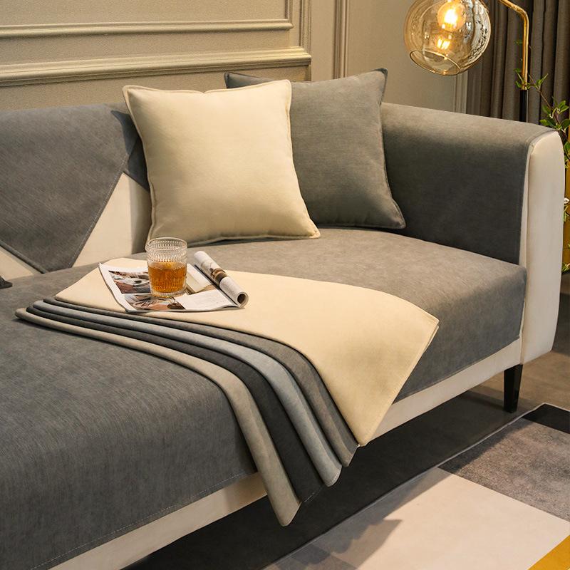 Solid Color Chenille Sofa Cushion Simple Modern Sofa Cover Four Seasons Universal Non-Slip Seat Cushions Full Cover Cloth Custom full figure