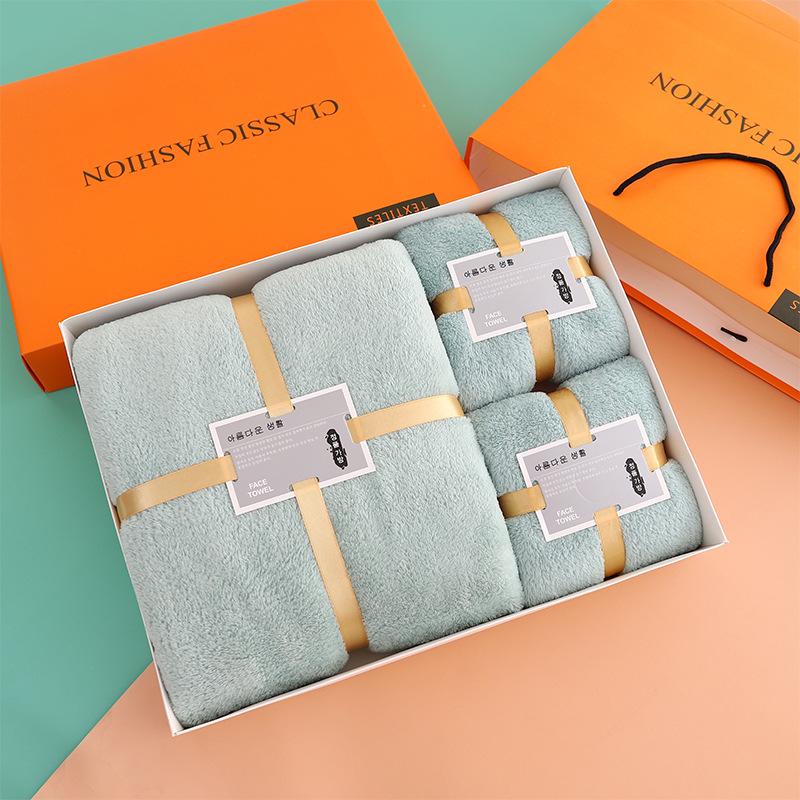 coral fleece bath towel towel gift box-packed three-piece set company group purchase gift meeting sale gift towel suit logo