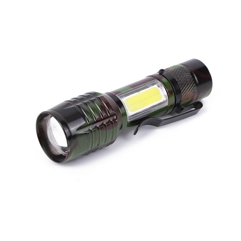 Outdoor Household Camouflage Strong Light Telescopic Zoom Flashlight USB Rechargeable Small Flashlight Flashlight