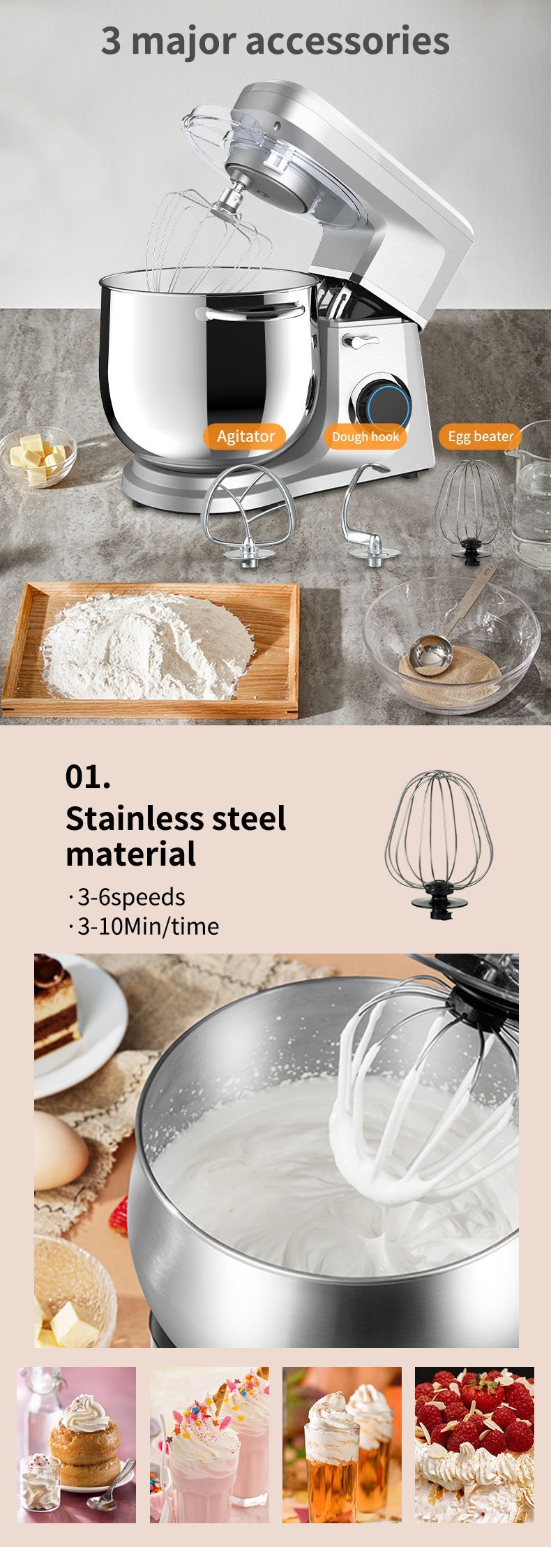 Kneading machine, kitchen appliances, household 11L chef machine, fully automatic egg beater, Stand Mixer pic 2