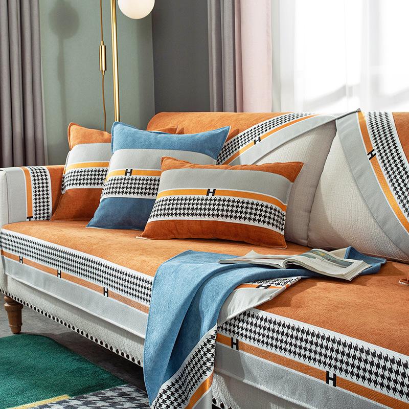 Chenille Sofa Cushion Four Seasons Universal Non-Slip Solid Color Sofa Cover Nordic Affordable Luxury Houndstooth Sofa Cover