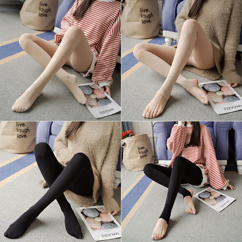 Bare-Leg Socks Autumn and Winter Artifact Women's Skin Color Fleece Lined Padded Warm Keeping Stirrup Pantyhose One-Piece Trousers Leggings Outer Wear details Picture