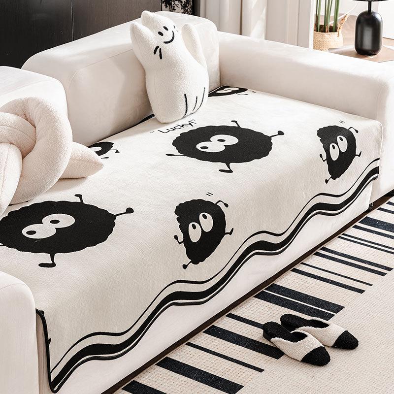 Four Seasons Universal Cartoon Sofa Cushion Chenille Simple Sofa Cover Cover Cute Black and White Non-Slip Sofa Cushion Backrest
