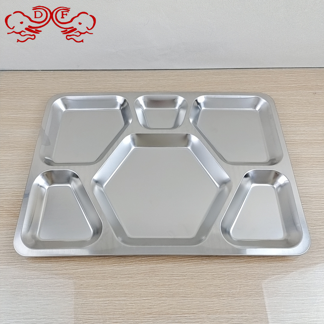 DF99161 304 stainless steel fast food plate six-panel plate plate School canteen thickened divided panel food plate DF TRADINGHOUSE