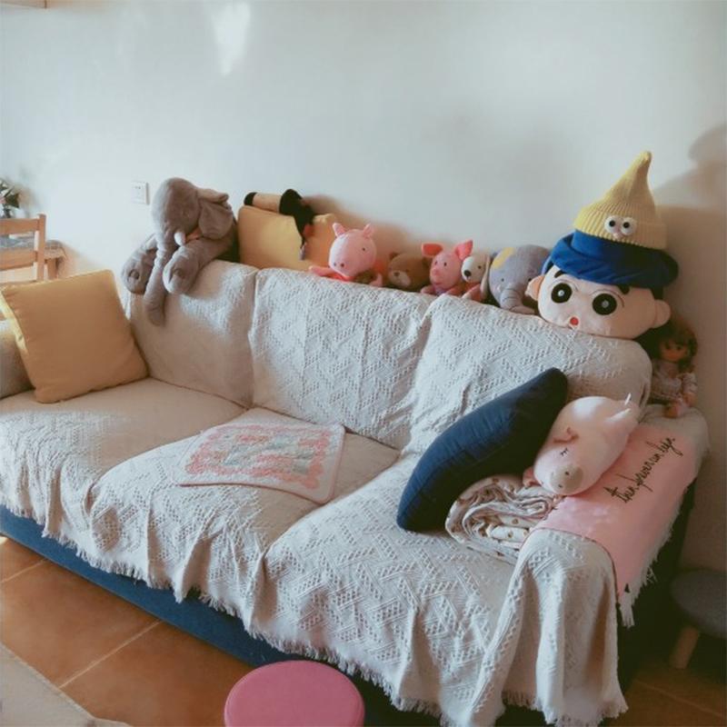 cross-border sofa towel back towel modern simple sofa cover fabric white cover towel knitted thread blanket sofa slipcover details Picture