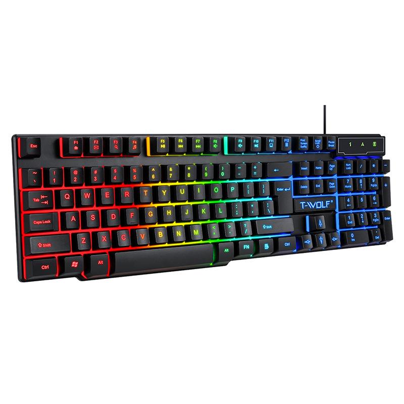 t-wolf ray wolf t20 gaming keyboard rgb luminous wired mechanical feeling computer office russian spanish Specification drawing