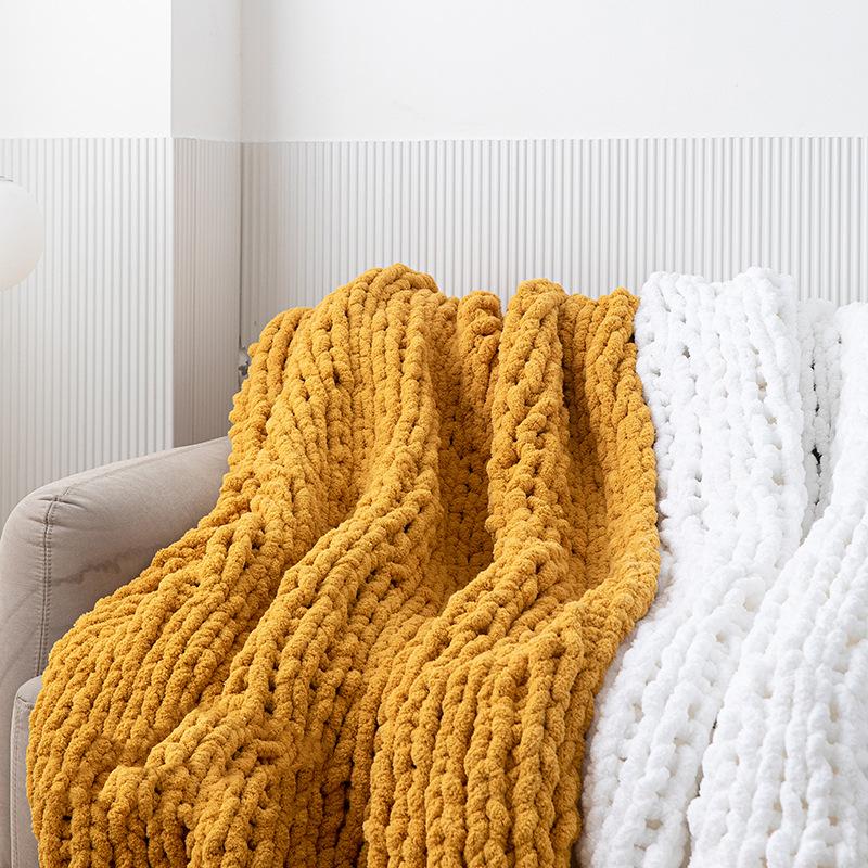 ins style chenille coarse yarn knitted blanket nordic nap blanket bed blanket bed towel yellow white blanket air conditioning blanket