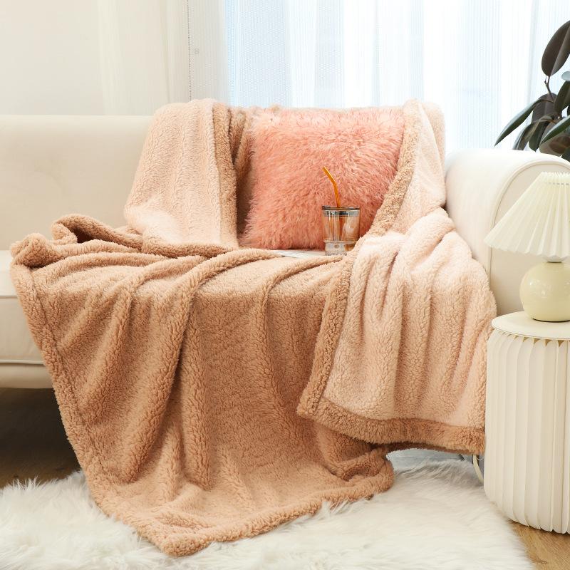 autumn and winter double thick soft berber fleece blanket plush cover blanket solid color with fur sofa cover bed sheet cover quilt full figure