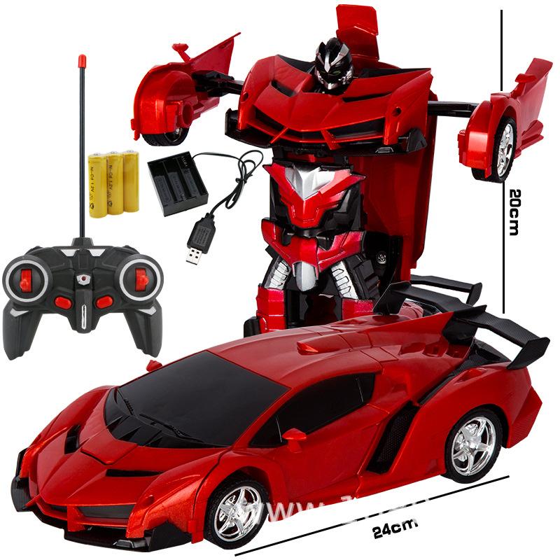 cross-border toy chargeable with remote control transformer one-click deformation remote control car robot children toy car gift