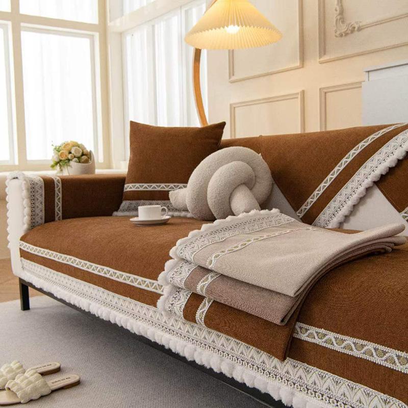 cross-border chenille tassel pompon sofa cover nordic simple non-slip sofa cushion sofa slipcover sofa cushion towel