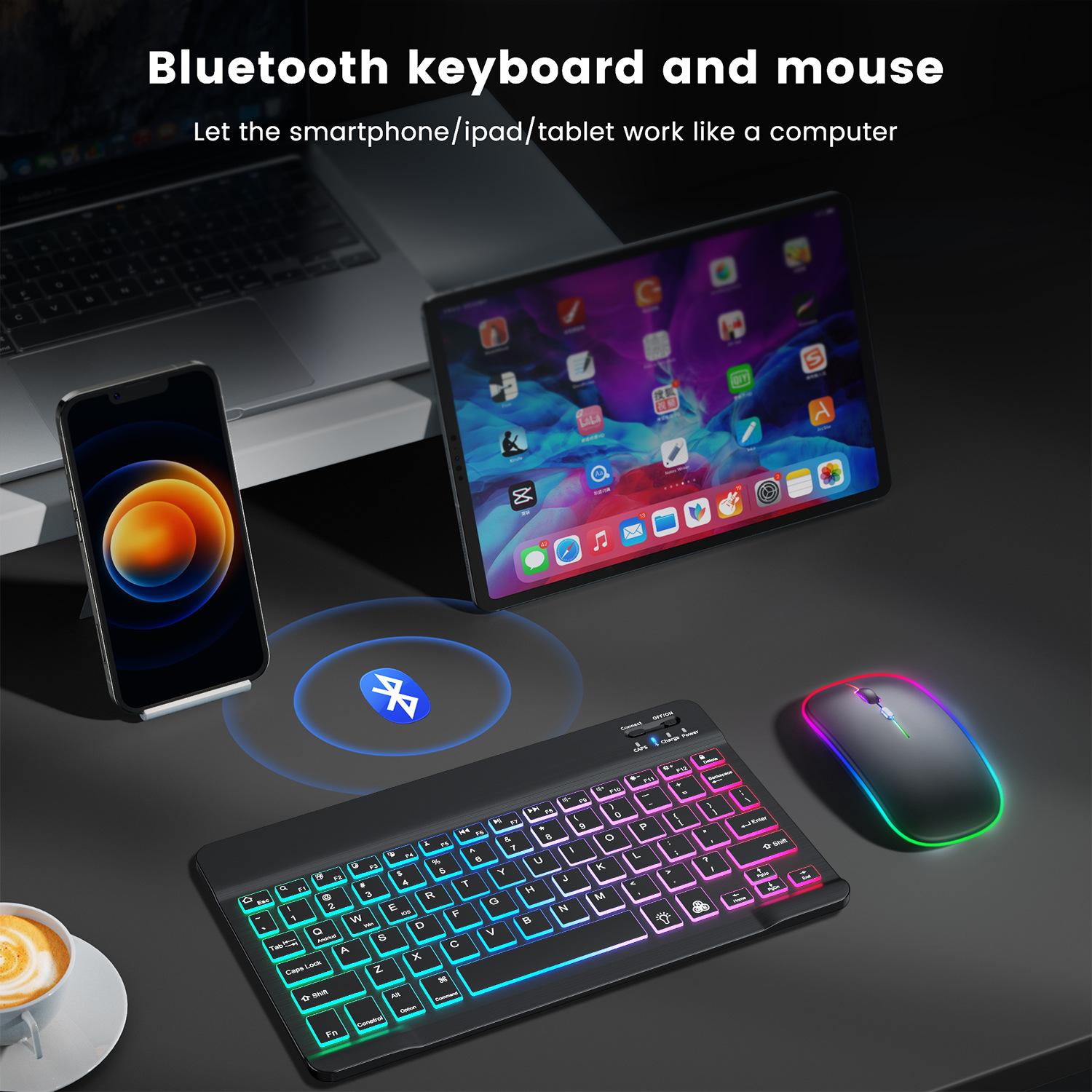 Backlit Bluetooth Keyboard Mouse for Ipad Tablet Magic Control Keyboard 10-Inch Colorful Light Luminous Bluetooth Application Scenario