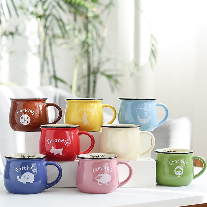 Breakfast Cup Ceramic Mug with Cover Spoon Ceramic Cute Pet Cup Coffee Cup Opening Gift Cup Printed Logo