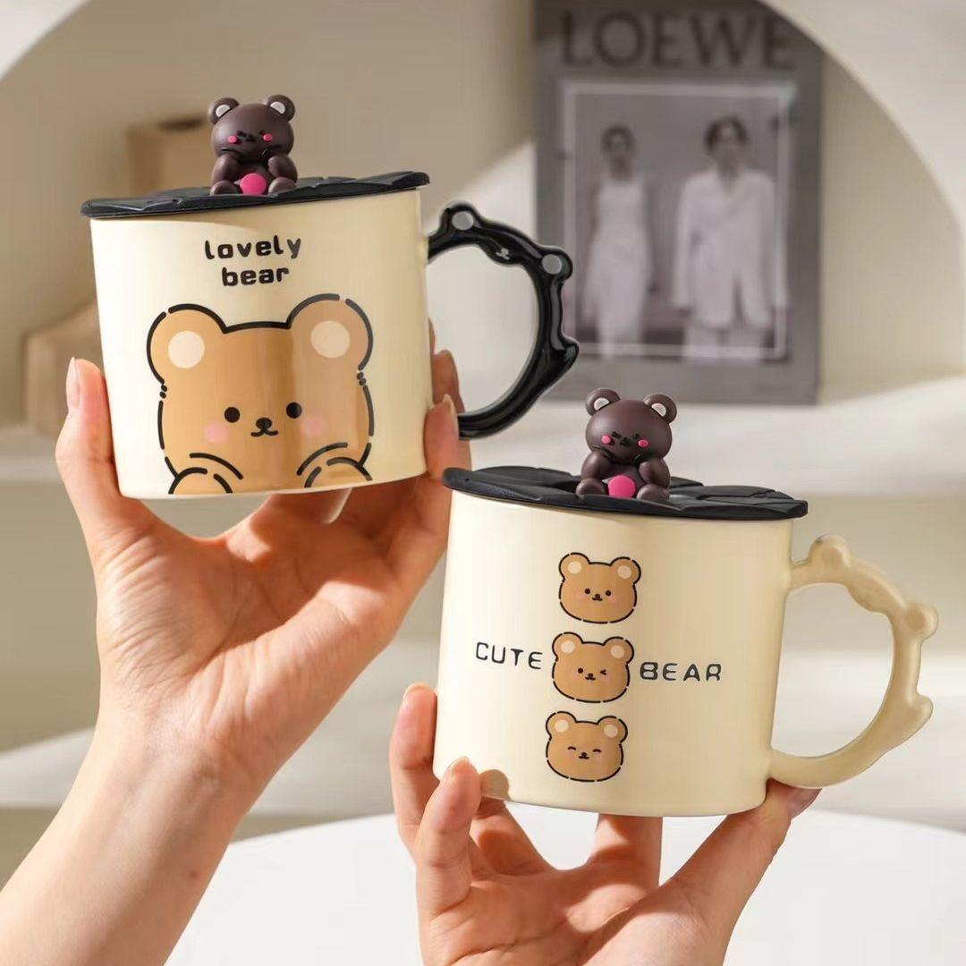 Creative Bear Ceramic Mug Good-looking Household Drinking Cups Cartoon Milk Hu Hu Coffee Cup with Lid Gift