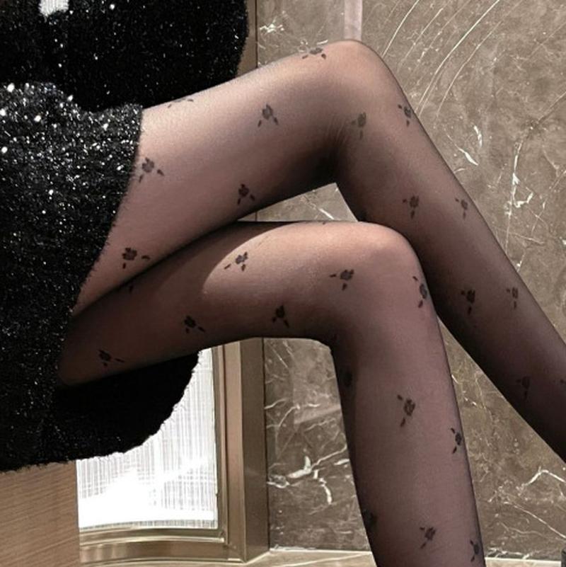 pure desire style small flower milky white stockings japanese jk lolita thin jacquard stockings pantyhose black silk new full figure