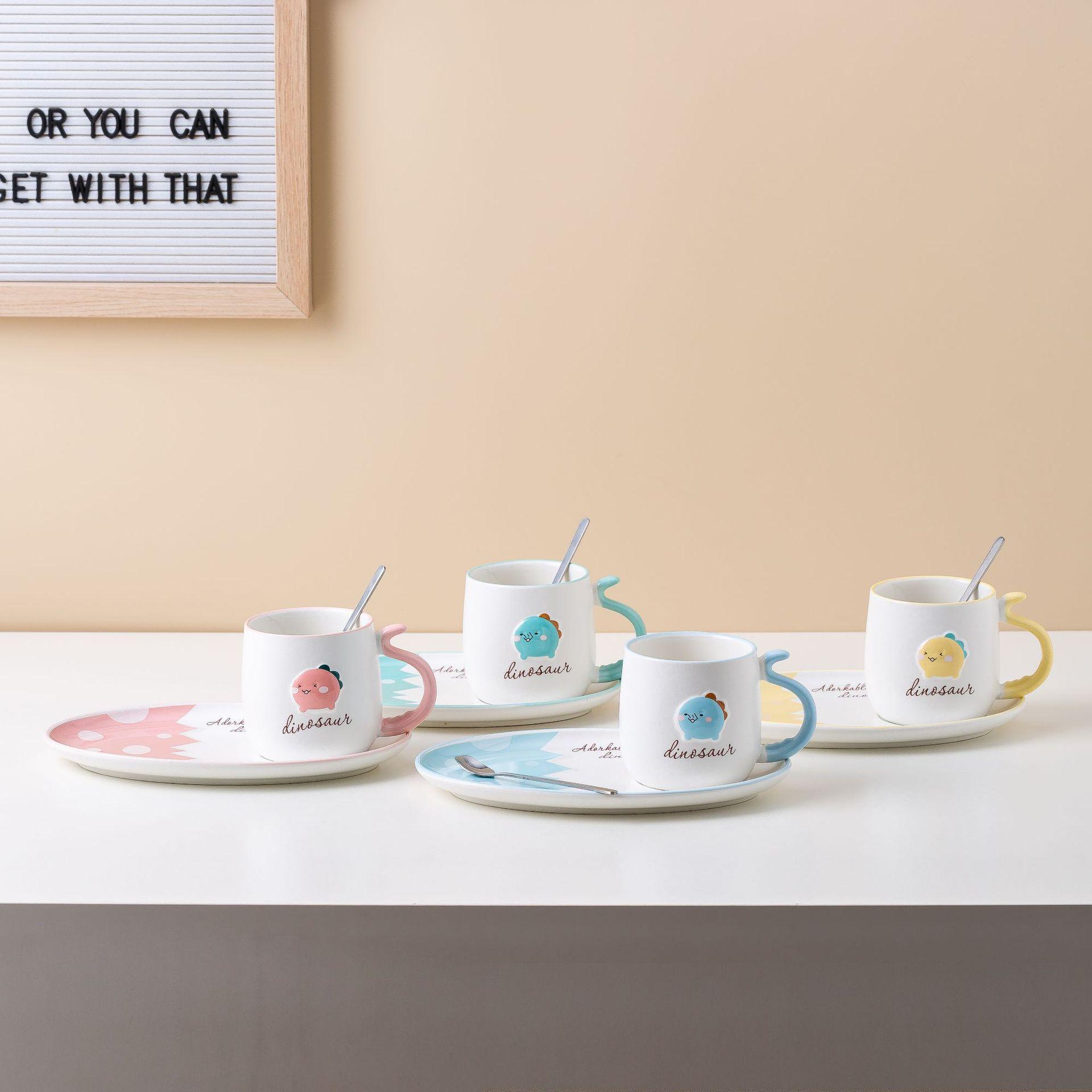 Creative Cartoon Little Dinosaur Coffee Cup Butterfly Suit Chinese Afternoon Tea Ceramic Cup Gift