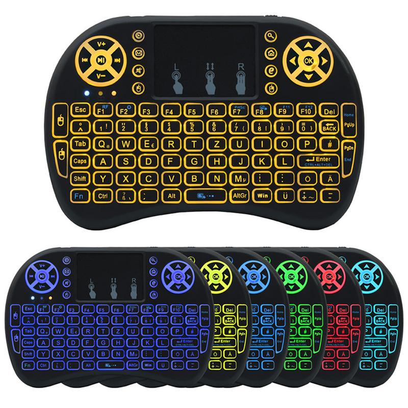 mini i8 keyboard wireless keyboard mouse remote control dry lithium battery three-color backlight seven-color horse running light details Picture