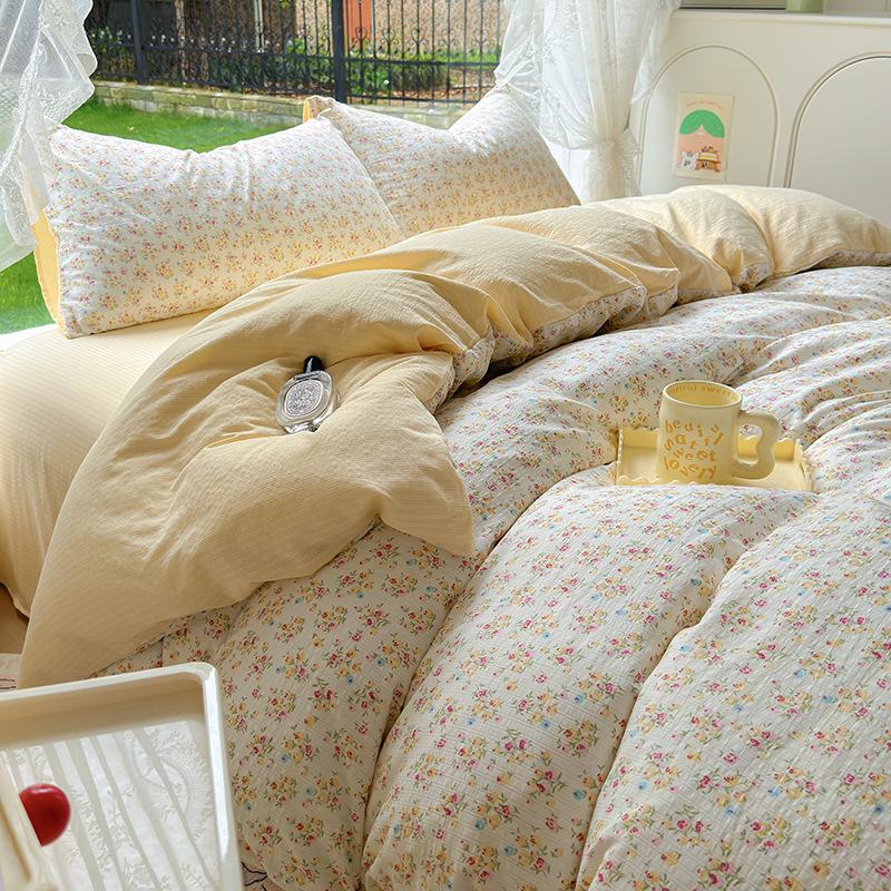 class a maternal and child grade washed cotton bed four-piece set ins fresh bed sheet quilt cover bed cover student dormitory three-piece set
