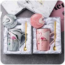 Marbling Ceramic Cup Gift Set Mug Coffee Cup Couple Creative Cup with Spoon Lid Gift
