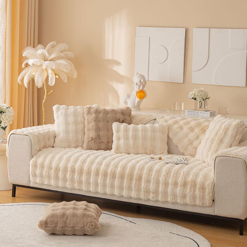 2023 New Sofa Cushion Winter Rabbit Plush Thickened Fleece-lined Non-Slip Seat Cushions Leather Sofa Cover Cover Cloth Specification drawing