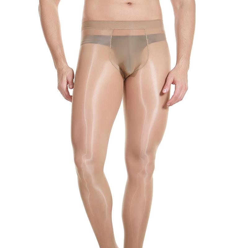 Qing He 100.00kg Large Size Oily Pantyhose Men's plus-Sized U-Shaped Bag Stockings Shiny Transparent Ultra-Thin High Stretch Yarn Smooth Item Picture