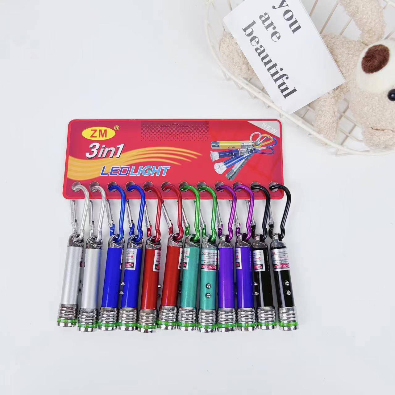 multifunctional laser light three-in-one flashlight climbing button carabiner mini gift led lighting portable