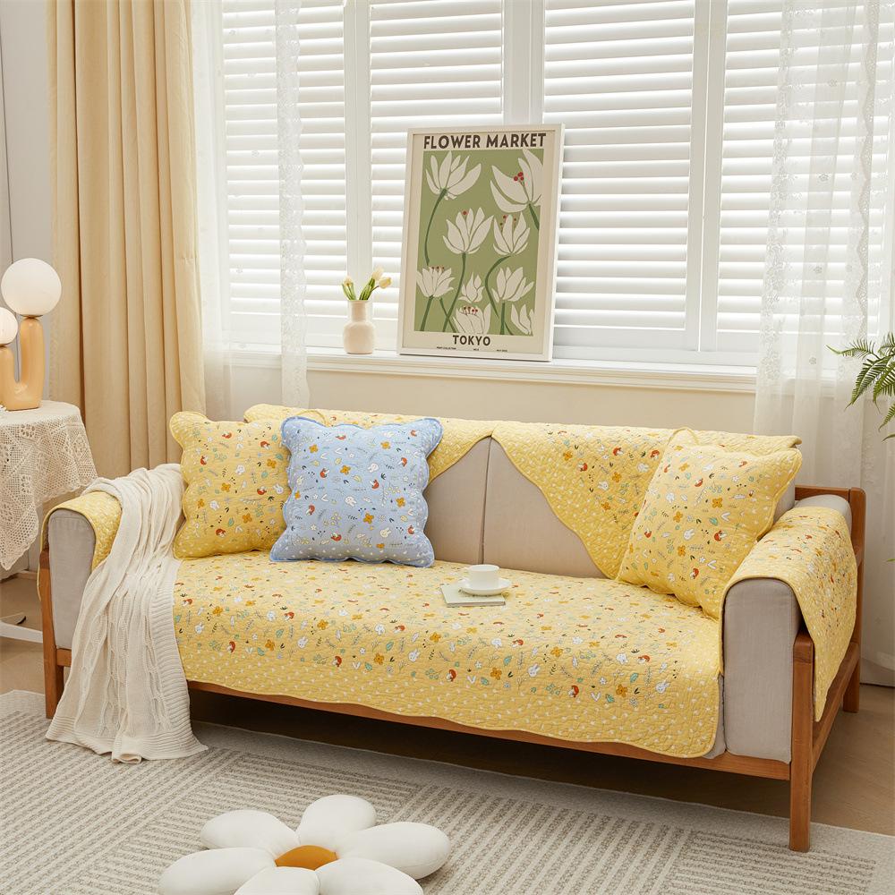 fresh cotton breathable sofa cover twill cotton pastoral sofa cover cartoon printed sofa cushion