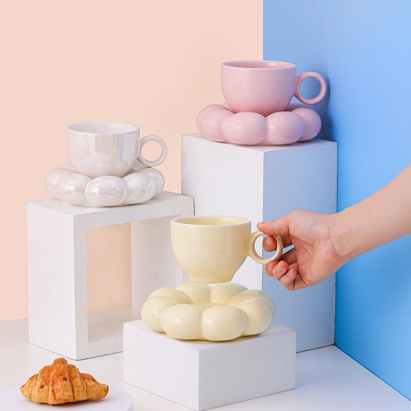 Cross-Border Hot Selling New Nordic Instagram Mesh Red Horse Caron Series Coffee Cup SUNFLOWER Coffee Ceramic Cup Dish