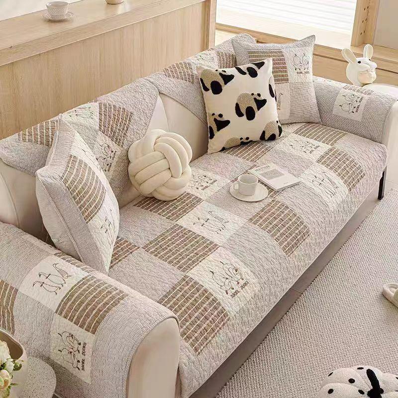 sofa cover cartoon little duck printed quilted sofa cushion spring cotton sofa slipcover