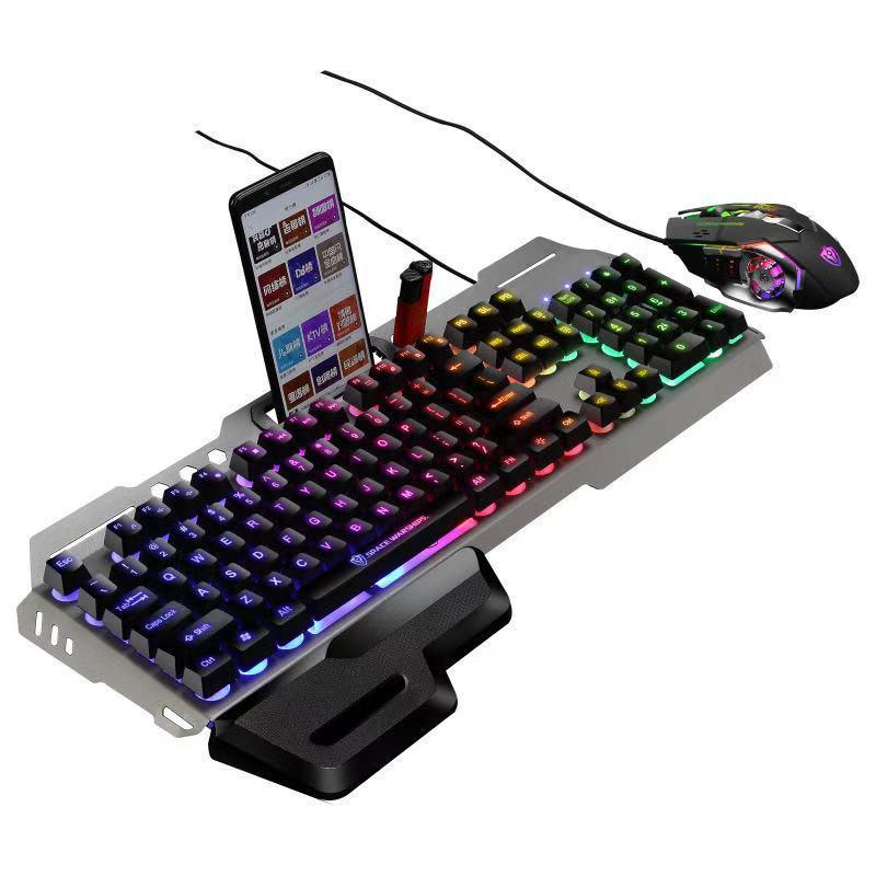 vanity with hand rest usb port luminous metal game mechanical feeling knob gaming keyboard mouse cross-border suit Item Picture
