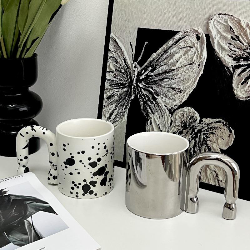 ceramic mug splash ink creative design door handle cup high-looking water cup gift set cute cup coffee cup
