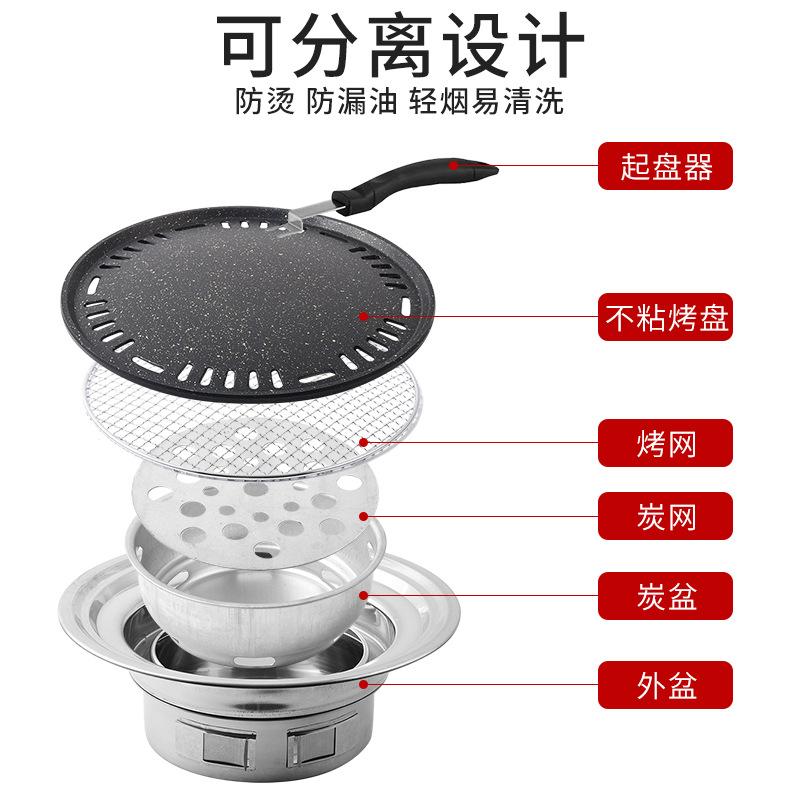 Stainless Steel Korean Oven Household Outdoor Commercial Dinner Portable Barbecue Oven round Charcoal Barbecue Oven