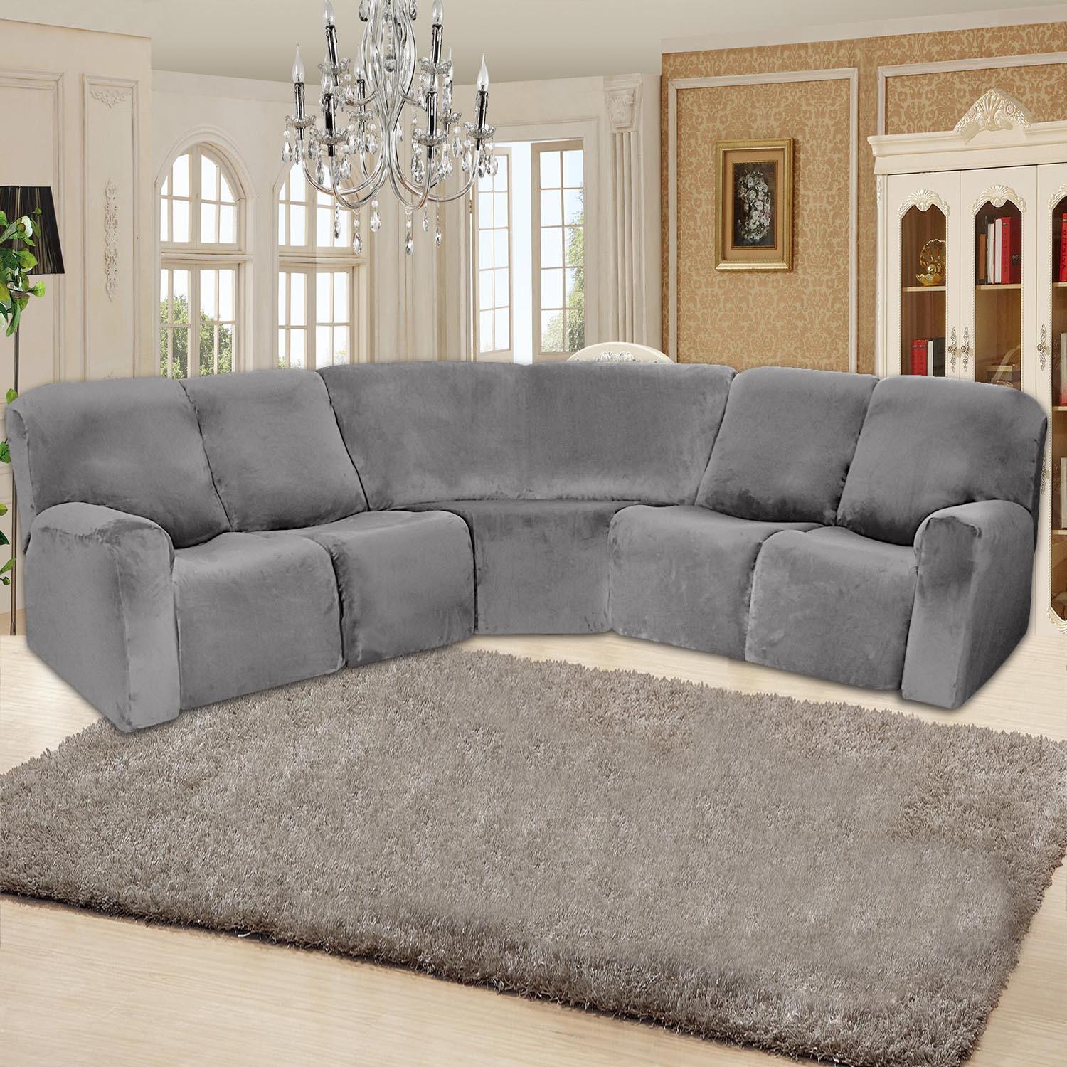 Cross-Border 5-Person L-Shaped Chaise Longue Sofa Cover Velvet Solid Color All-Inclusive Sofa Cover First Class Cover All-Inclusive Elastic full figure