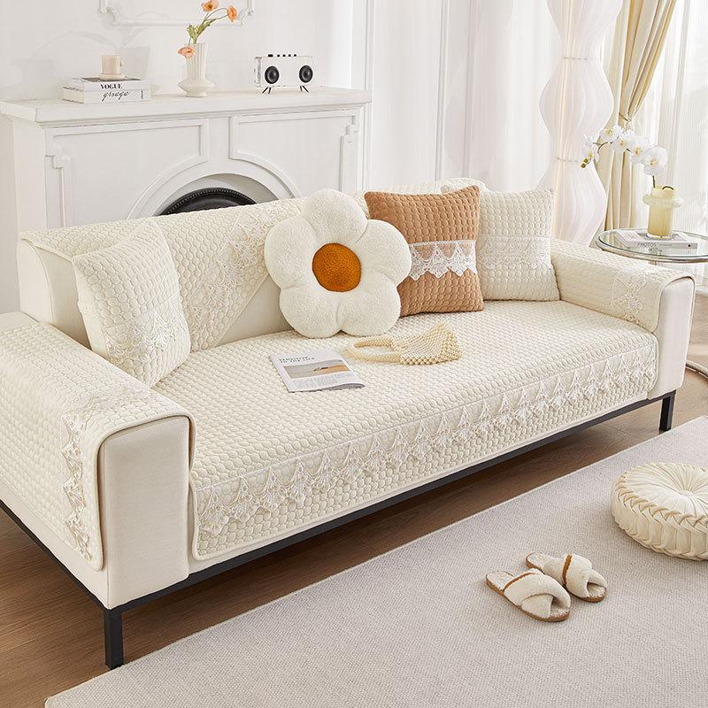 Winter Plush Sofa Cushion Solid Color Lace Netherlands Velvet Sofa Cushion Case Non-Slip Warm Anti-Scratching Sofa Cover