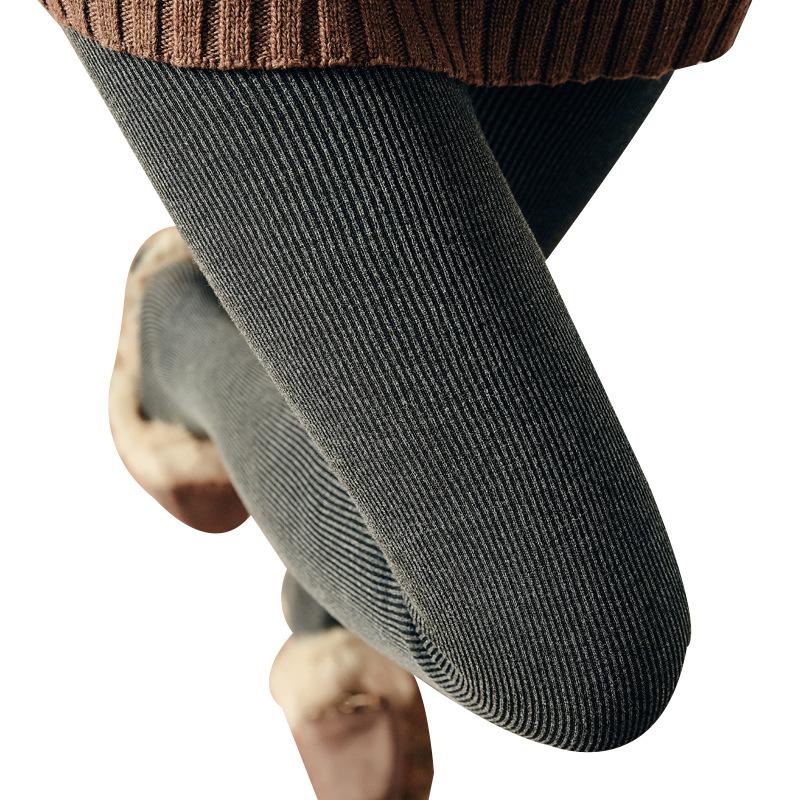 2024 spring and autumn new vertical thread leggings women's outer wear thin-style gray step-on women's fleece-lined thick pantyhose Item Picture