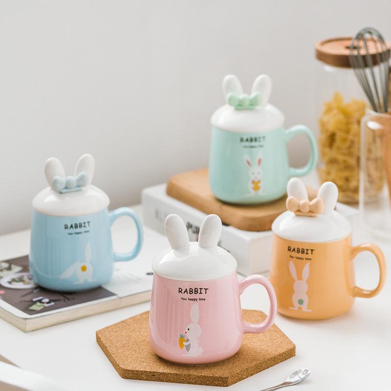 ceramic mug cute rabbit cup household drinking cups children's cups ceramic cup with lid