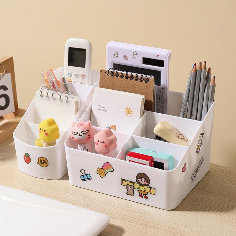 simple desktop cosmetic storage storage box plastic multi-grid remote control small items finishing pen holder storage box