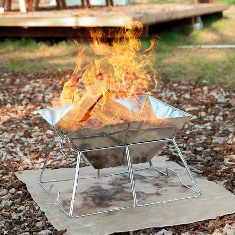 Outdoor Barbecue Oven 3-4 People Folding Fire Table Enclosure Stove Tea Cooking Stainless Steel Oven Portable Firewood Stove grill