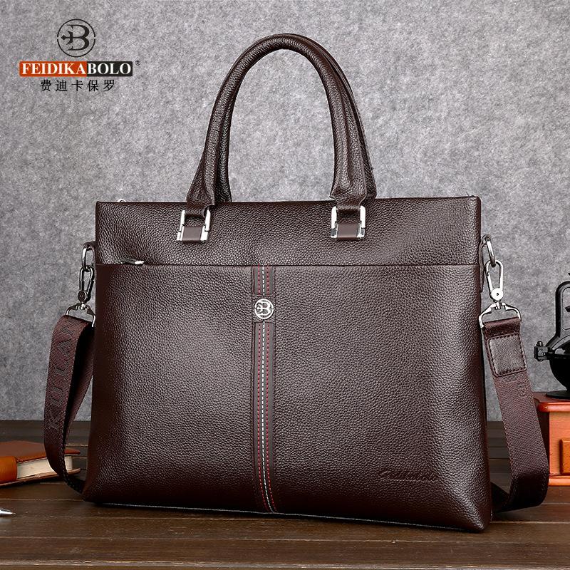 Men's Cattle Leather Bag Korean Business Men's Cowhide Leather Handbag Shoulder Horizontal Briefcase Business Computer Bag