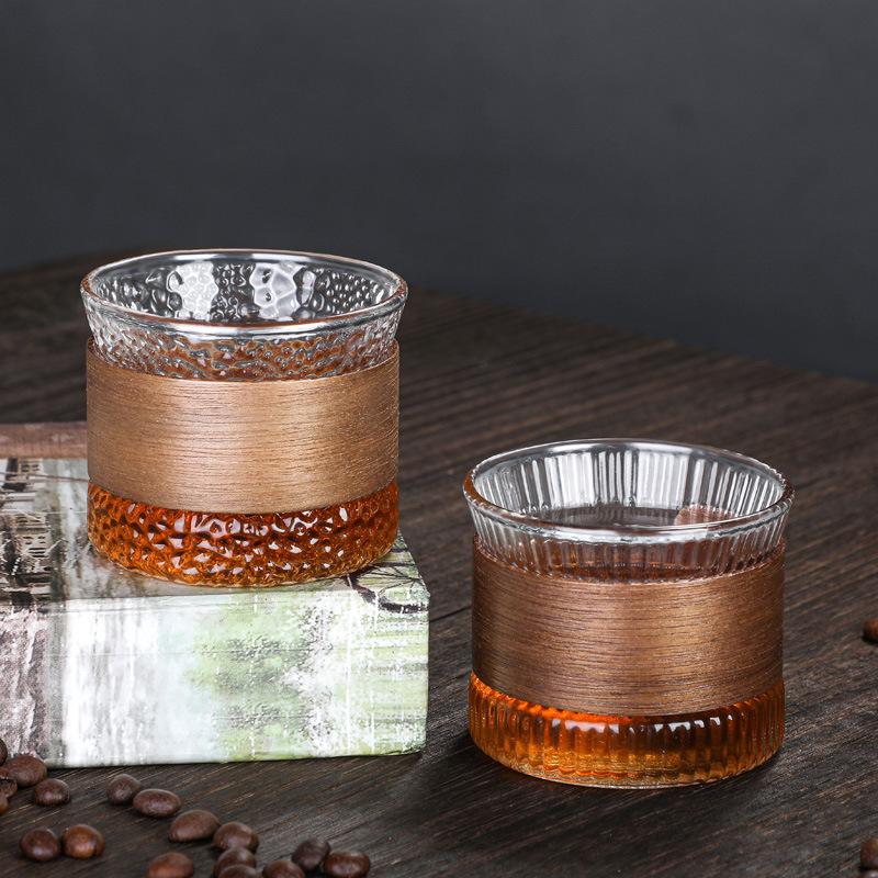 glass coffee cup glass cup wooden ring insulation small teacup master cup glass cup milk cup glass tea cup tea cup
