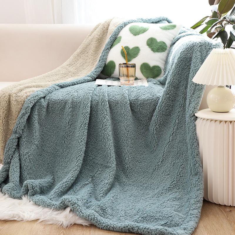 autumn and winter double thick soft berber fleece blanket plush cover blanket solid color with fur sofa cover bed sheet cover quilt Item Picture