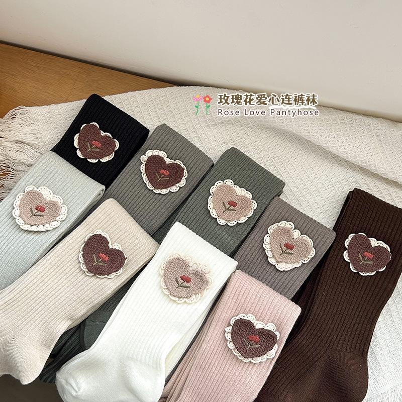 children's leggings autumn and winter korean style love with fleece pantyhose vertical stripes girls'socks outer wear brushed baby coaster Application Scenario