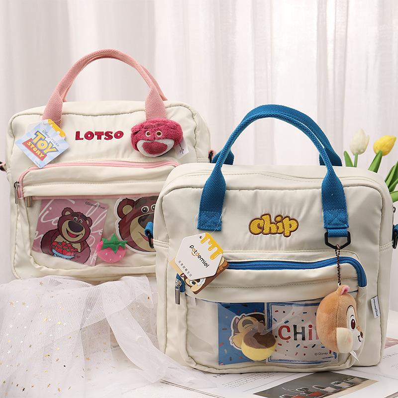 toy story strawberry bear qiqi plush doll pendant large capacity laptop bag