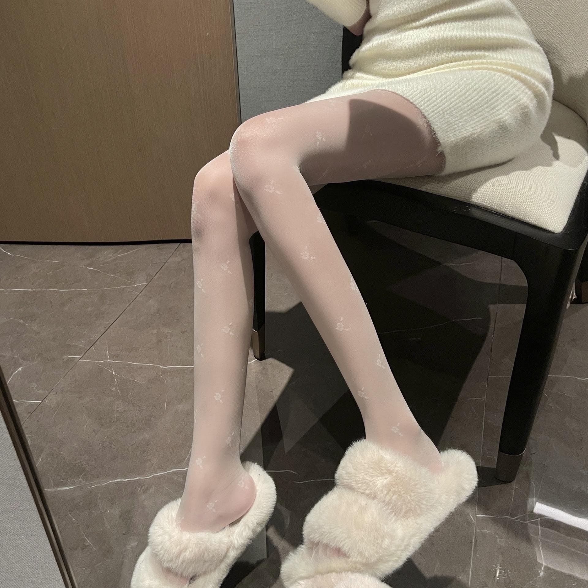 pure desire style small flower milky white stockings japanese jk lolita thin jacquard stockings pantyhose black silk new details Picture