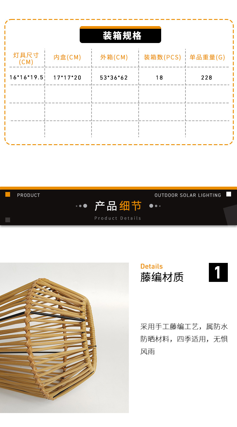 太阳能仿藤编织庭院灯户外露营居家庭院花园凉亭餐厅led庭院详情2
