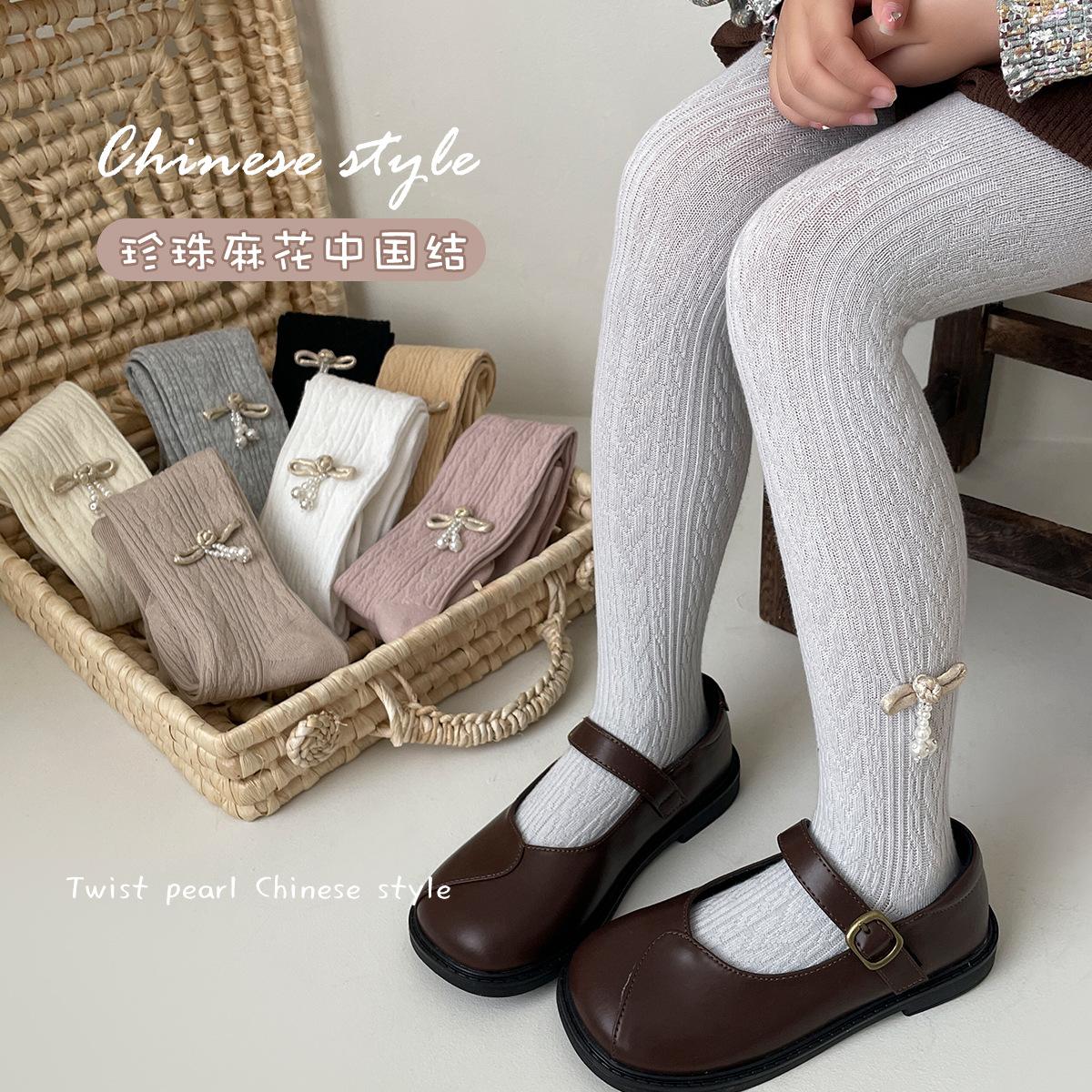 new children's leggings spring and autumn outer wear girls' pantyhose knitted all-matching baby girl socks cropped pants details Picture