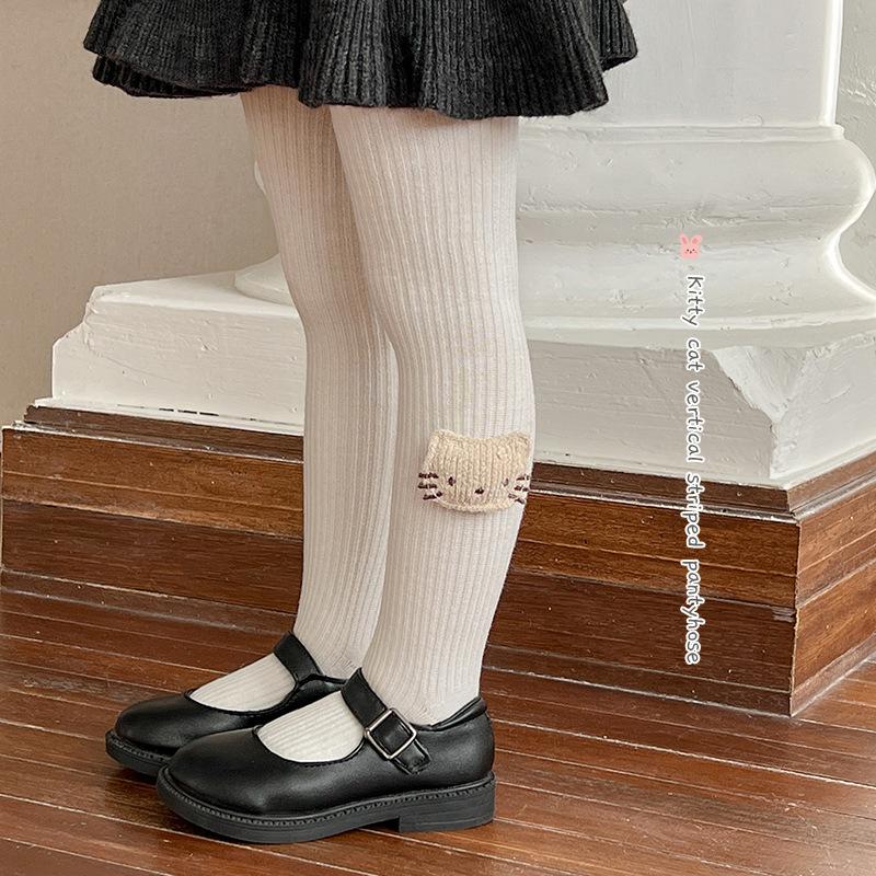 new children's leggings autumn and winter with fleece pantyhose cute  vertical stripes girls'socks outer wear warm-keeping socks pants Item Picture