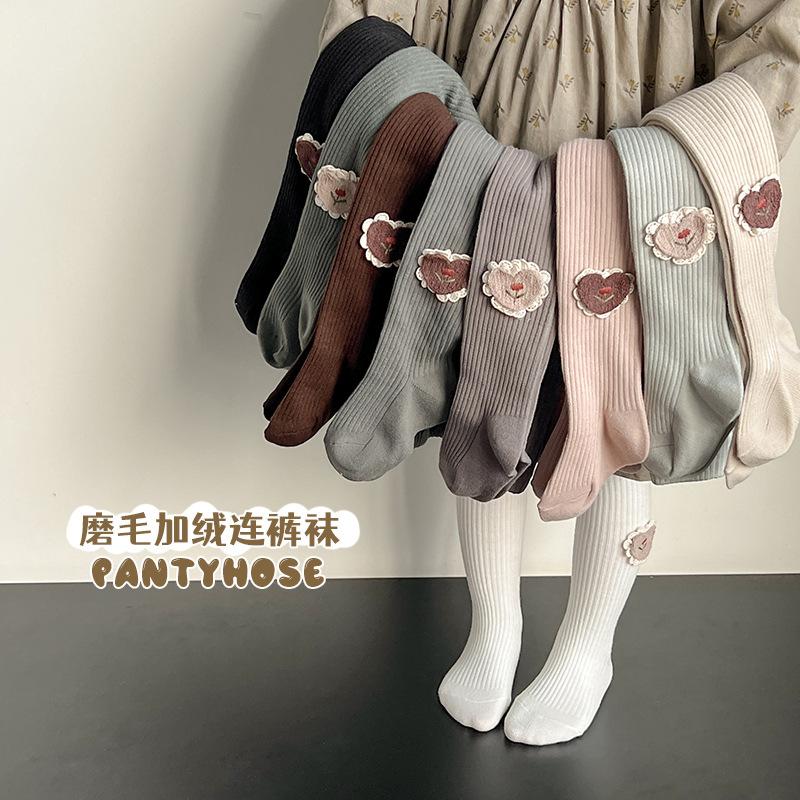 children's leggings autumn and winter korean style love with fleece pantyhose vertical stripes girls'socks outer wear brushed baby coaster Specification drawing