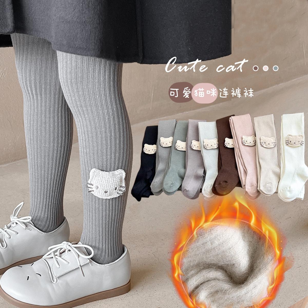 new children's leggings autumn and winter with fleece pantyhose cute  vertical stripes girls'socks outer wear warm-keeping socks pants details Picture