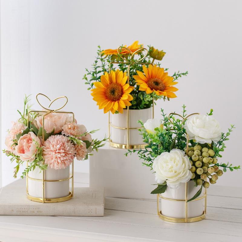ins nordic artificial flower suit iron vase rose artificial plant pot home decoration fake flower pot