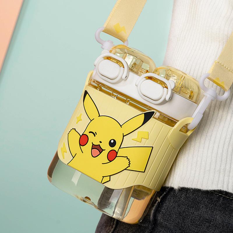 pokemon series pikachu 2024 new sports bottle printed rope holding cute cartoon cyber celebrity portable plastic cup